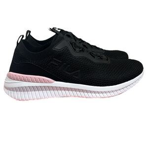 FILA Running Shoes Sneakers Woman’s Size 9.5 Slip On Black Pink Speedboat Knit